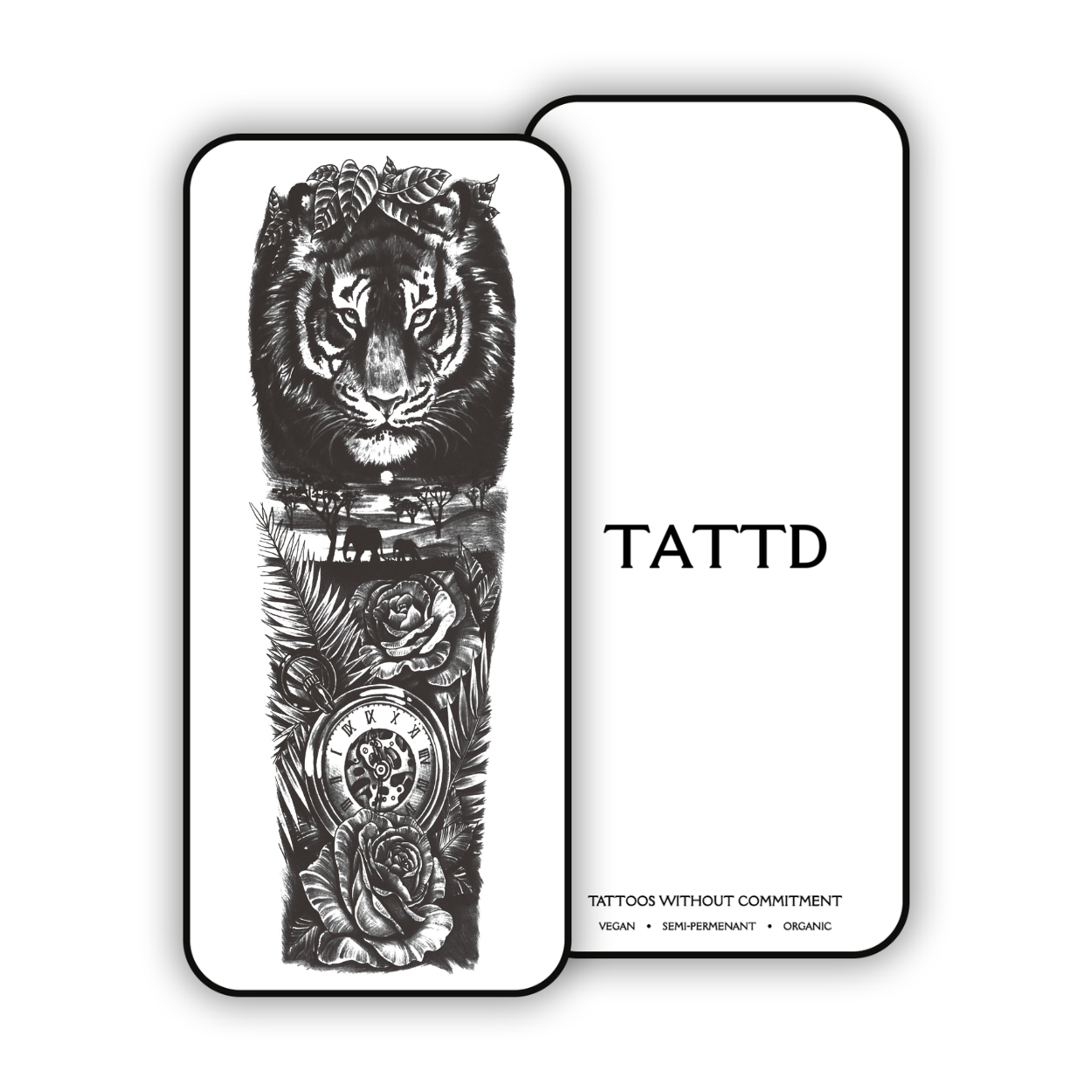 sleeve man men design tattoo semi permanent temporary lion tiger animal tattd large big design